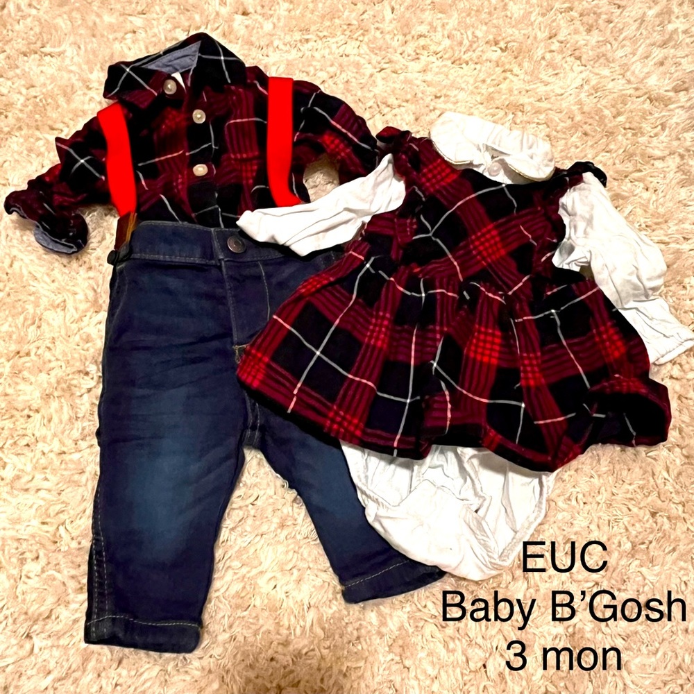 TWIN Christmas Baby B’Gosh Matching Outfits, Size 3 Months